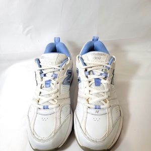New Balance ~ Womens 409  White With Blue Trim ~ Sneakers  Size 9.
